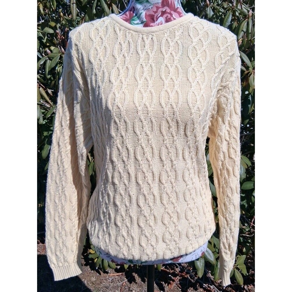 Vintage Orvis Classic Womens L Butter Yellow Chunky Knit Sweater Office Work